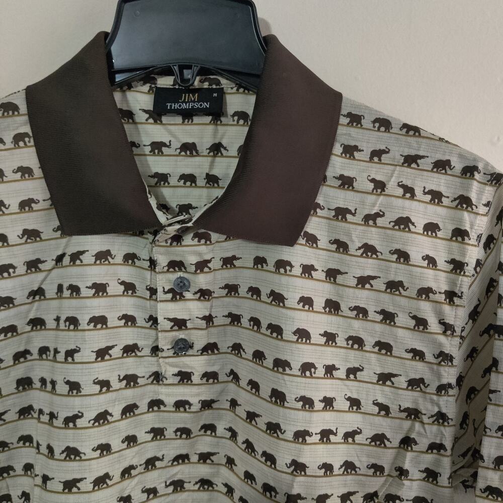 NWOT Jim Thompson Shirt Men's M Button Elephant Print‎ Lightweight Polo ( New )